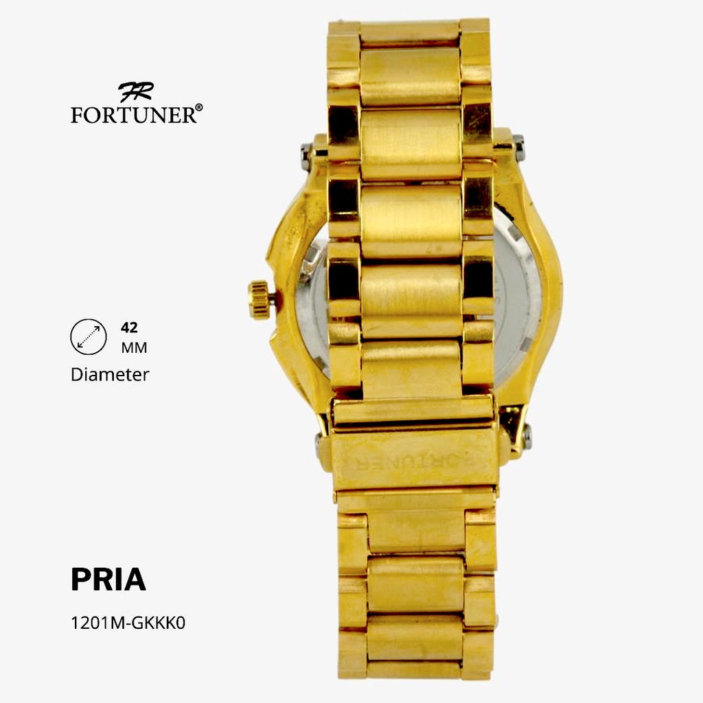 Fortuner Jam Tangan Analog Pria Water Resistant Rantai Stainless Gold, Silver Hitam Hutton