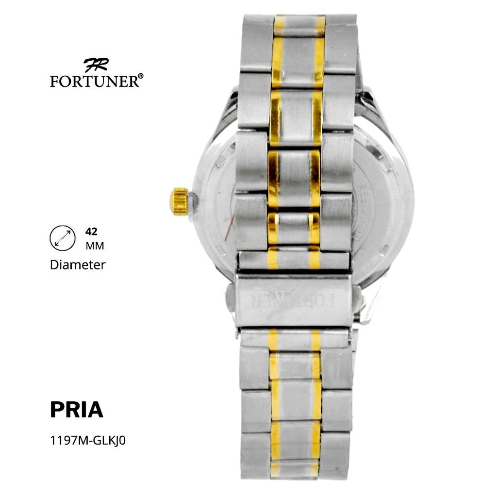 Fortuner Jam Tangan Fashion Pria Analog Water Resistant Rantai Stainless Silver Gold Hilario