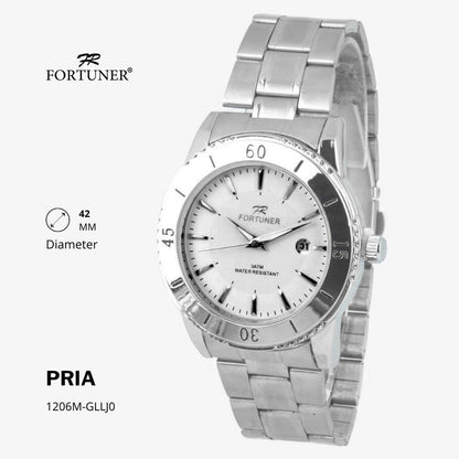 Fortuner Jam Tangan Fashion Pria Analog Water Resistant Rantai Stainless Silver Gold Huey