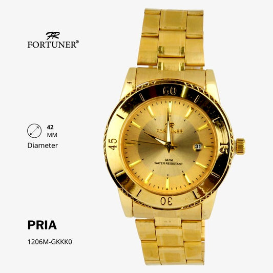 Fortuner Jam Tangan Fashion Pria Analog Water Resistant Rantai Stainless Silver Gold Huey