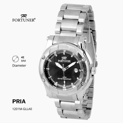 Fortuner Jam Tangan Analog Pria Water Resistant Rantai Stainless Gold, Silver Hitam Hutton