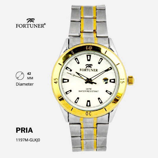 Fortuner Jam Tangan Fashion Pria Analog Water Resistant Rantai Stainless Silver Gold Hilario