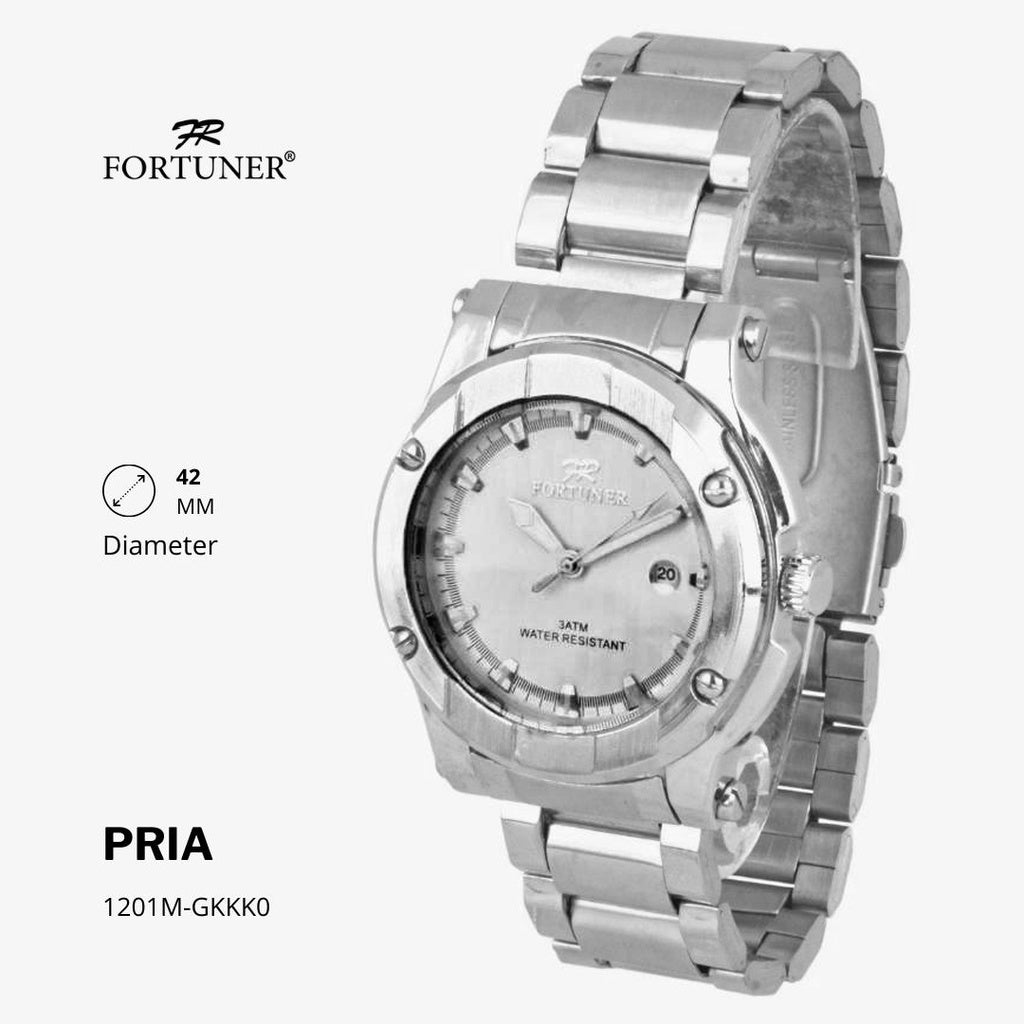 Fortuner Jam Tangan Analog Pria Water Resistant Rantai Stainless Gold, Silver Hitam Hutton