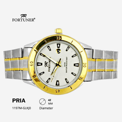 Fortuner Jam Tangan Fashion Pria Analog Water Resistant Rantai Stainless Silver Gold Hilario