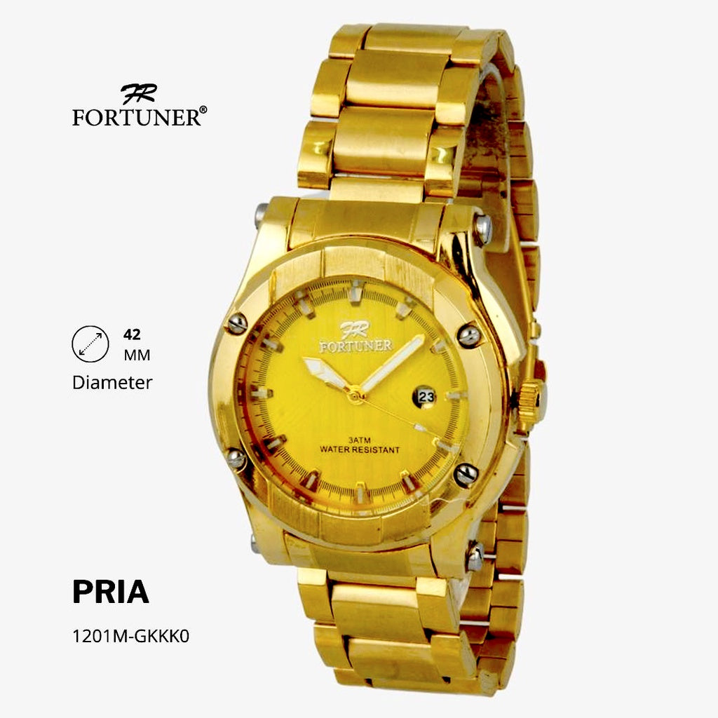 Fortuner Jam Tangan Analog Pria Water Resistant Rantai Stainless Gold, Silver Hitam Hutton