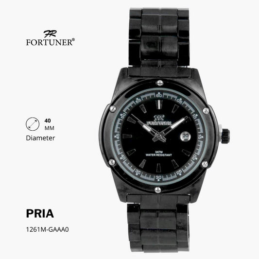 Fortuner Jam Tangan Fashion Pria Analog Water Resistant Rantai Stainless Hitam Harland