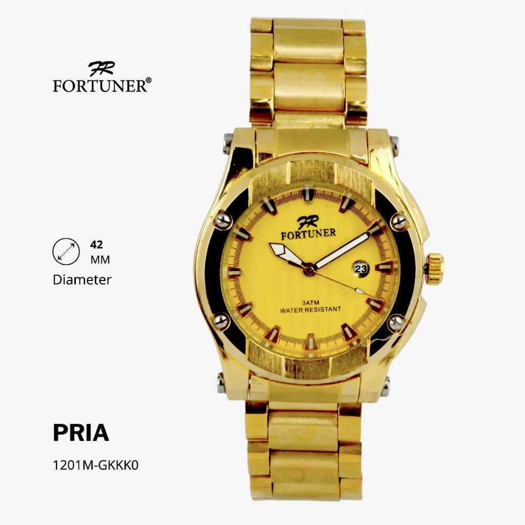 Fortuner Jam Tangan Analog Pria Water Resistant Rantai Stainless Gold, Silver Hitam Hutton