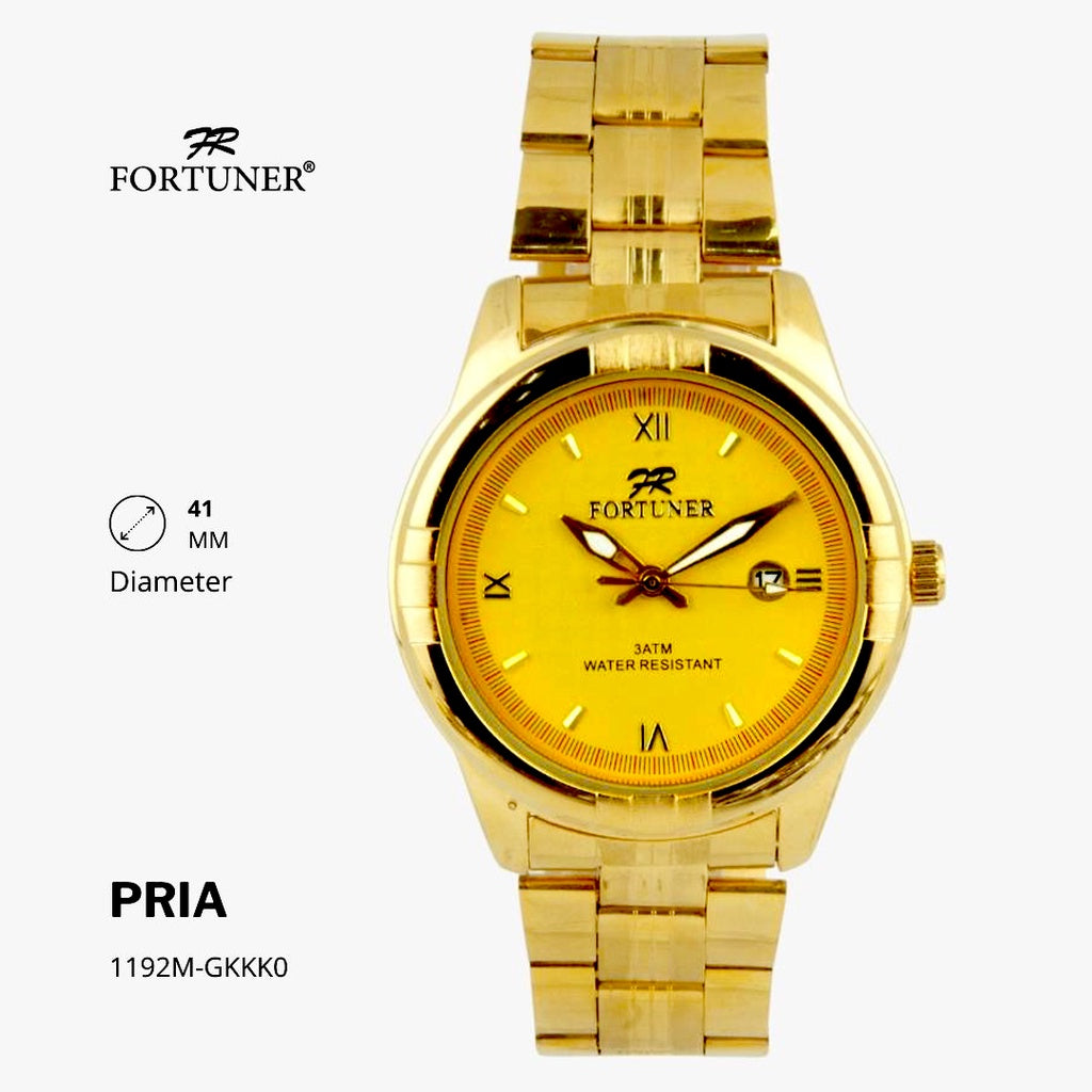 Fortuner Jam Tangan Analog Pria Water Resistant Rantai Stainless Gold Haward