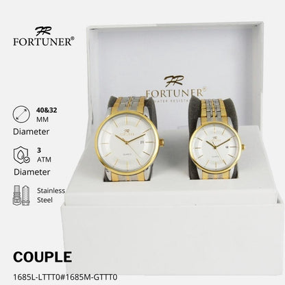 Fortuner Jam Tangan Couple Analog Water Resistant Rantai Bergen