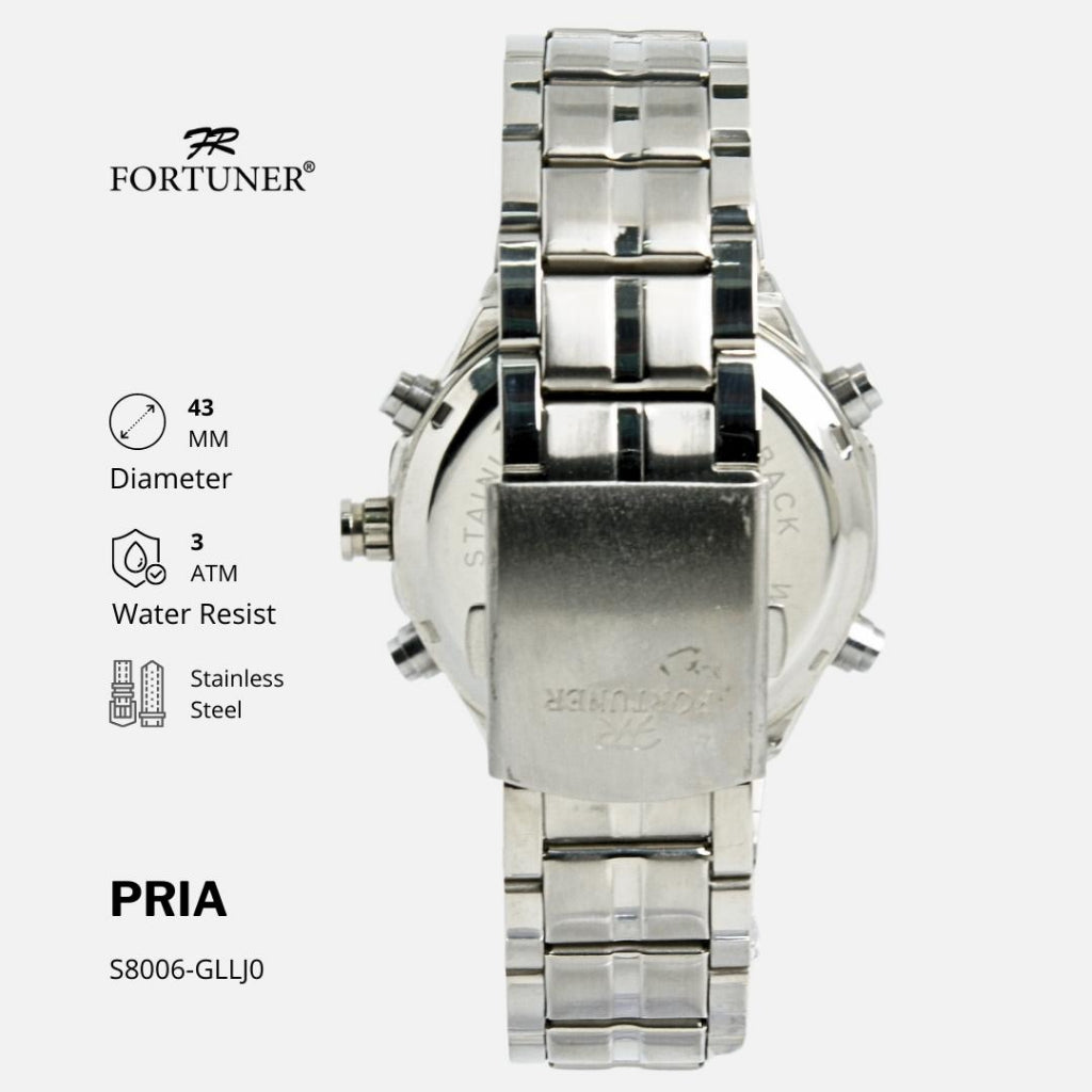 Fortuner Jam Tangan Double Time Stainless Water Resist Pria Arloji Watch S8006