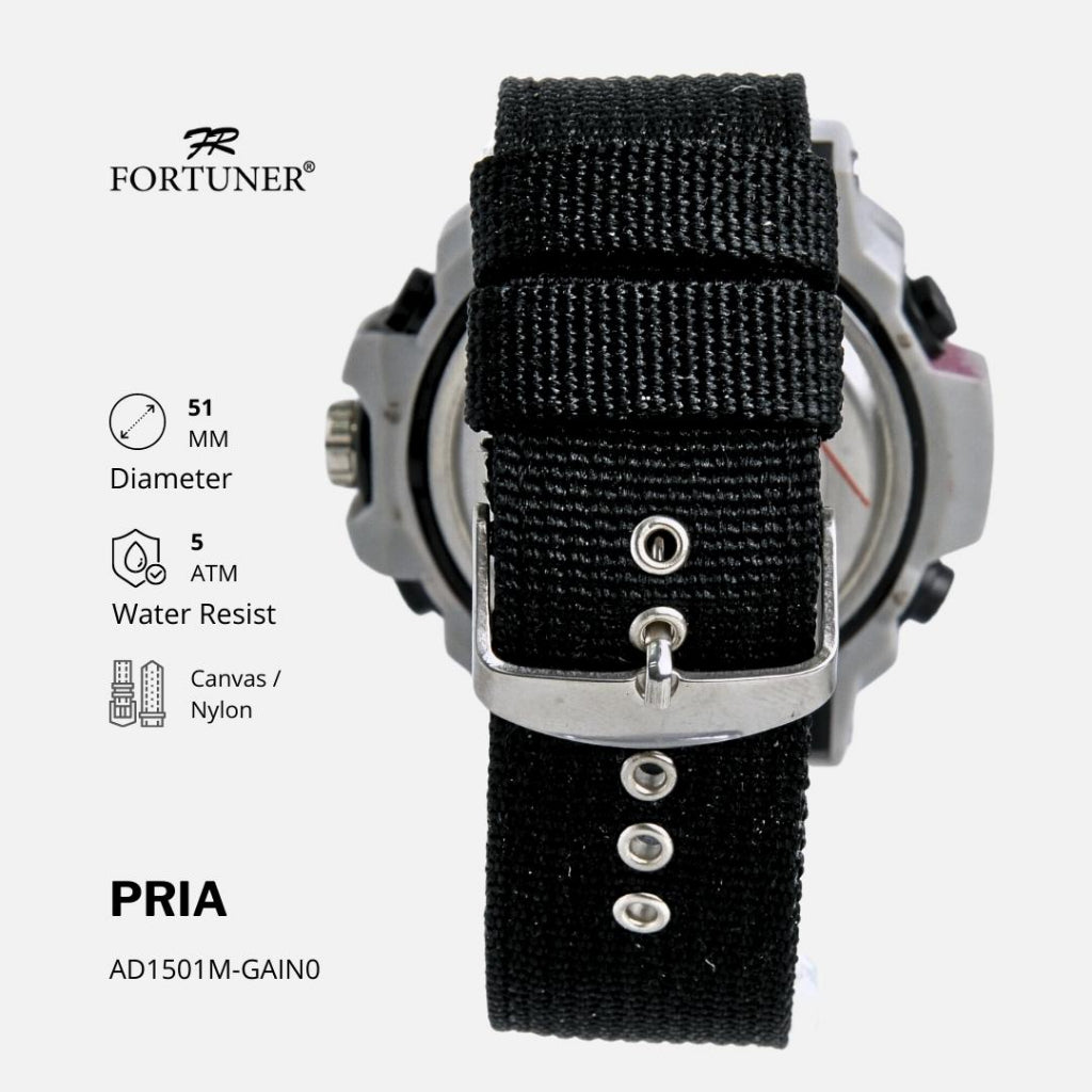 Fortuner Jam Tangan Pria Analog-Digital Dual Time Motif Army Tahan Air Kanvas Karet Covington