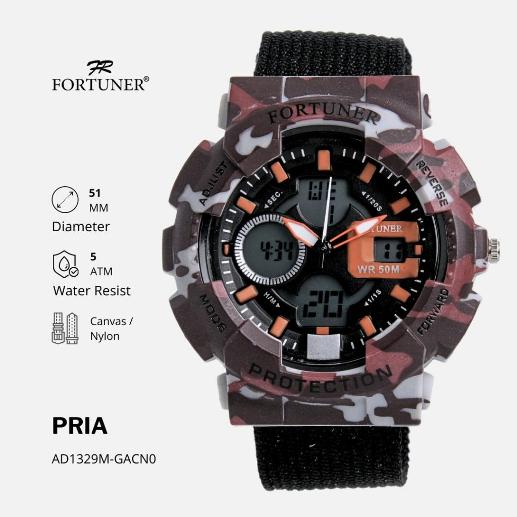 Fortuner Jam Tangan Pria Analog-Digital Motif Army Tahan Air Kanvas Connolly