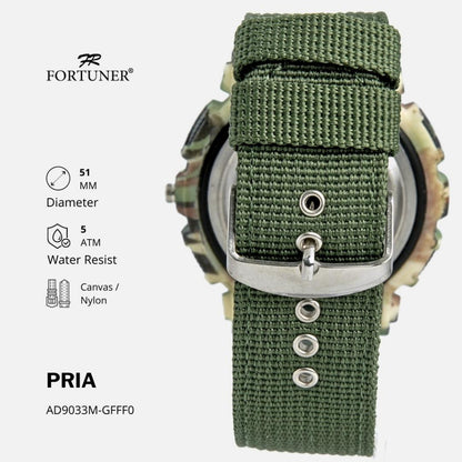 Fortuner Jam Tangan Pria Analog-Digital Dual Time Motif Army Tahan Air Kanvas Dyamond