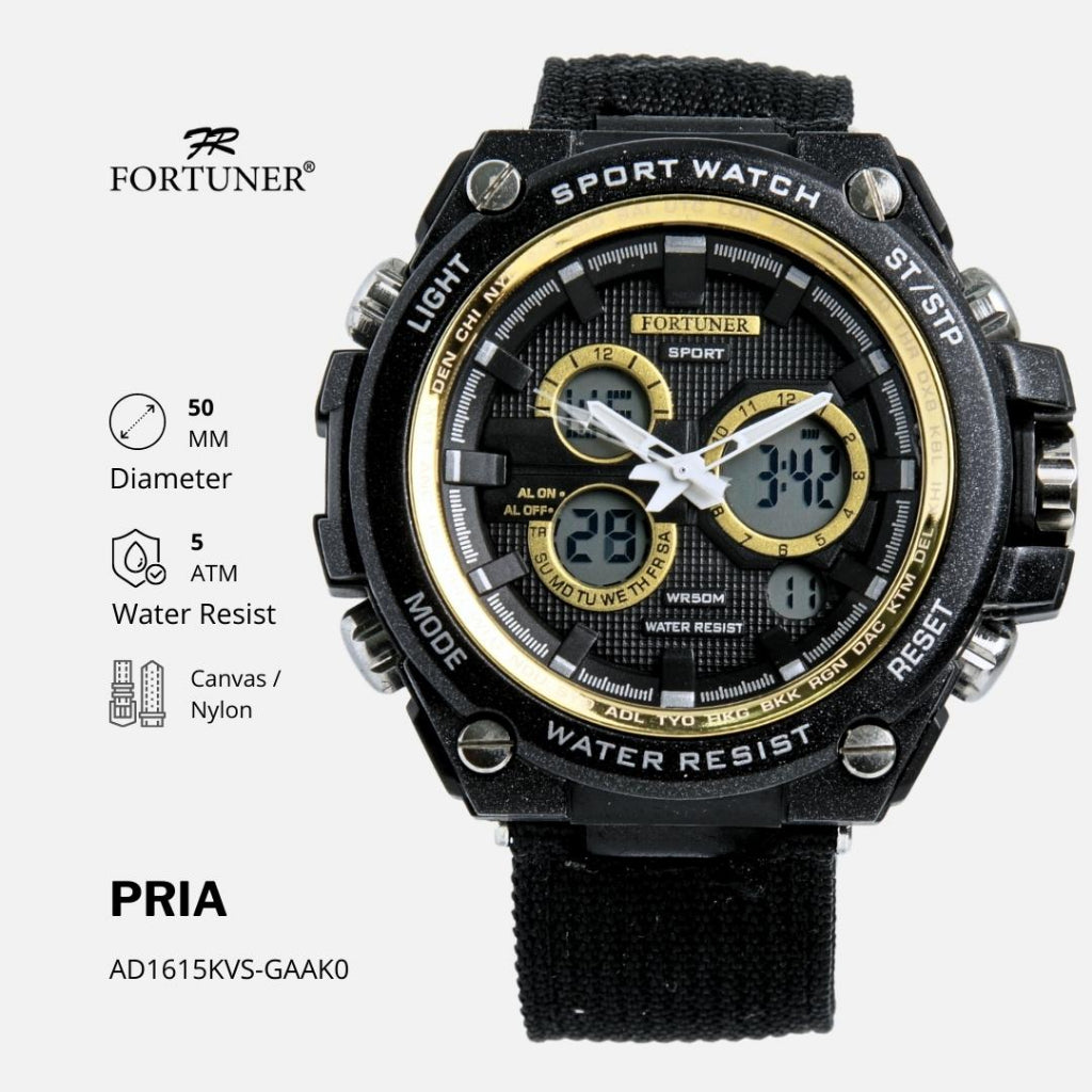 Fortuner Jam Tangan Pria Sport Analog-Digital Tahan Air Kanvas Berkely