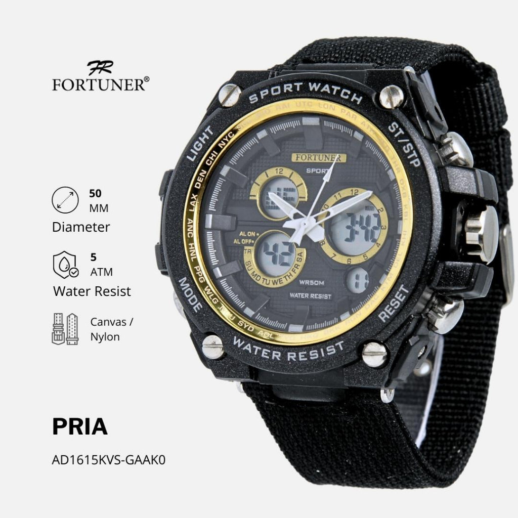 Fortuner Jam Tangan Pria Sport Analog-Digital Tahan Air Kanvas Berkely