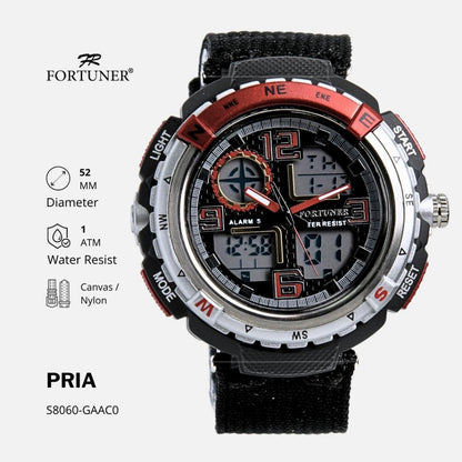 Fortuner Jam Tangan Pria Analog-Digital Dual Time Sport Tahan Air Kanvas Fergie