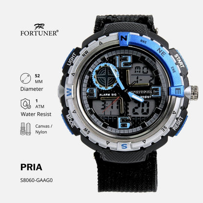 Fortuner Jam Tangan Pria Analog-Digital Dual Time Sport Tahan Air Kanvas Fergie