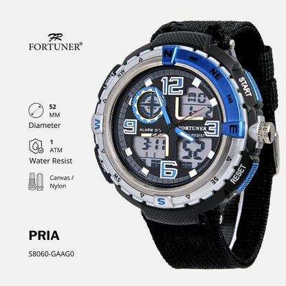 Fortuner Jam Tangan Pria Analog-Digital Dual Time Sport Tahan Air Kanvas Fergie