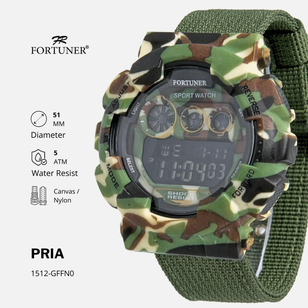 Fortuner Jam Tangan Pria Digital Motif Army Shock Resist Kanvas Tahan Air Carman