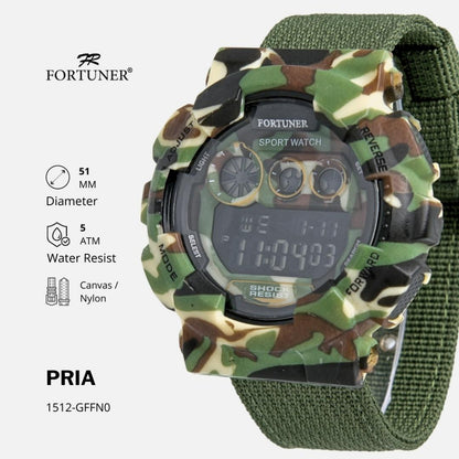 Fortuner Jam Tangan Pria Digital Motif Army Shock Resist Kanvas Tahan Air Carman