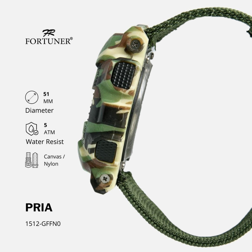 Fortuner Jam Tangan Pria Digital Motif Army Shock Resist Kanvas Tahan Air Carman