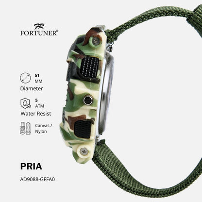 Fortuner Jam Tangan Pria Analog-Digital Dual Time Motif Army Tahan Air Kanvas Jonni