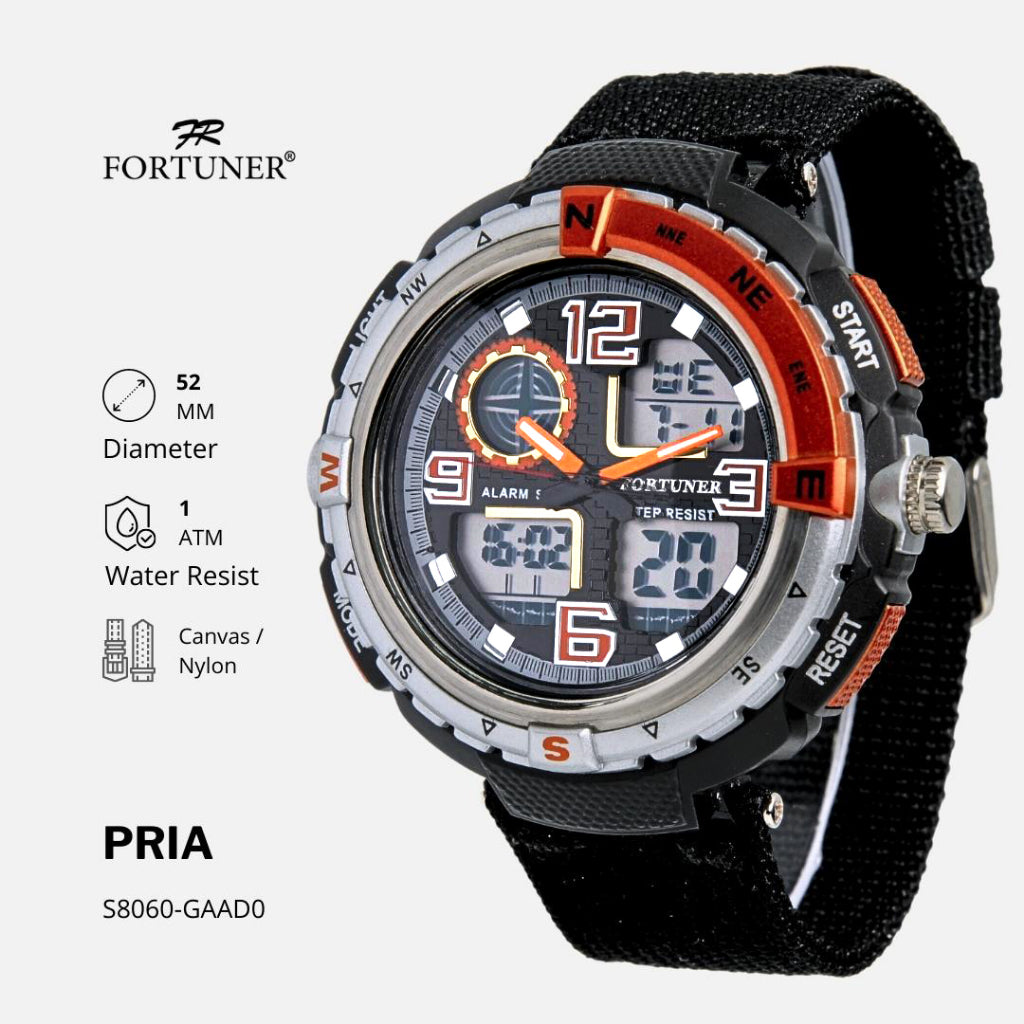 Fortuner Jam Tangan Pria Analog-Digital Dual Time Sport Tahan Air Kanvas Fergie