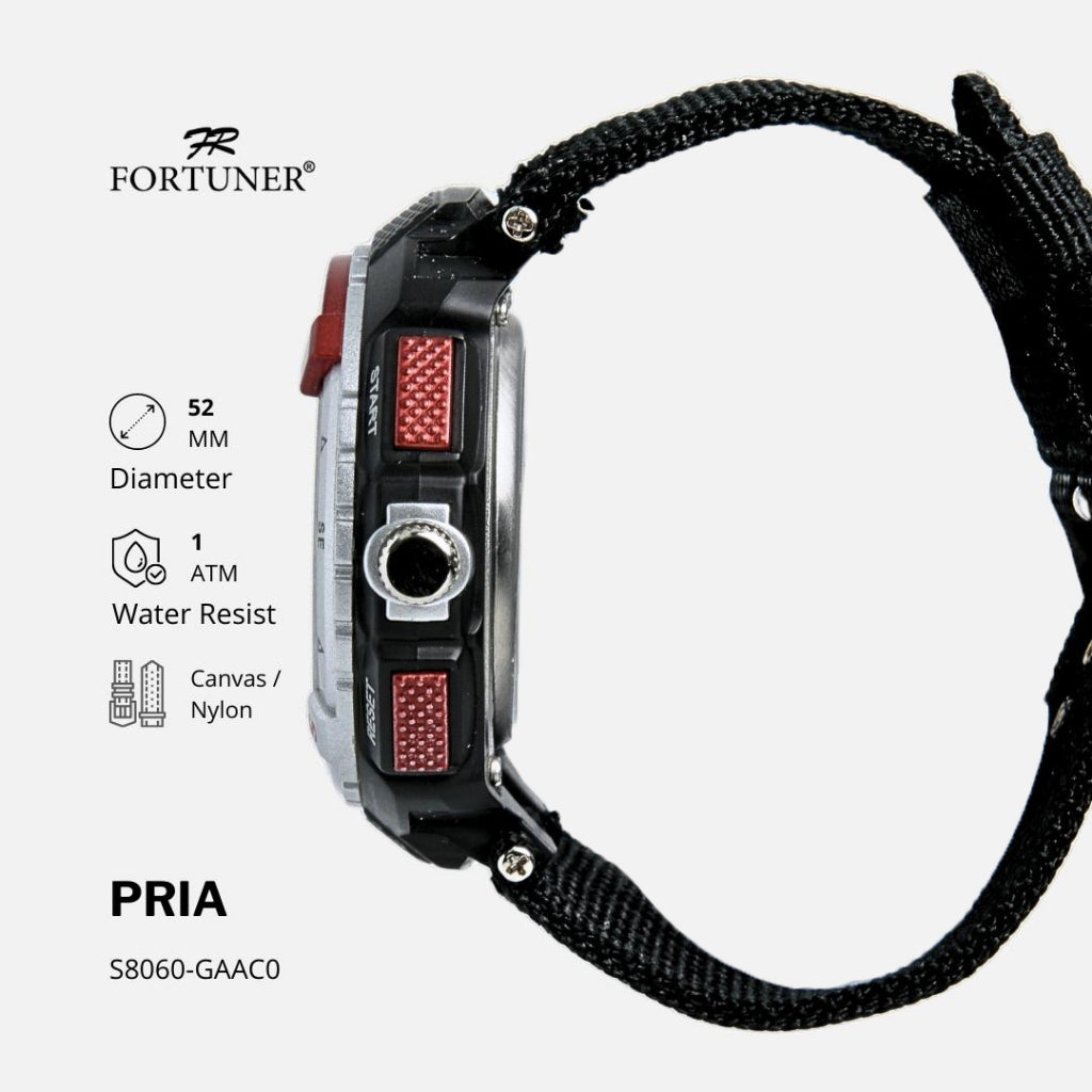 Fortuner Jam Tangan Pria Analog-Digital Dual Time Sport Tahan Air Kanvas Fergie