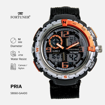 Fortuner Jam Tangan Pria Analog-Digital Dual Time Sport Tahan Air Kanvas Fergie