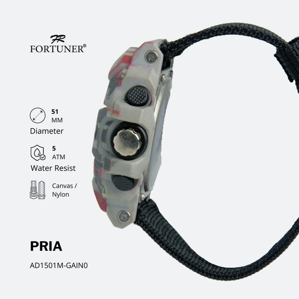 Fortuner Jam Tangan Pria Analog-Digital Dual Time Motif Army Tahan Air Kanvas Karet Covington