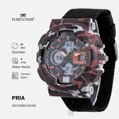 Fortuner Jam Tangan Pria Analog-Digital Motif Army Tahan Air Kanvas Connolly