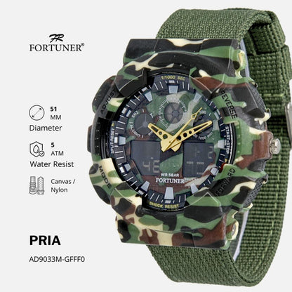 Fortuner Jam Tangan Pria Analog-Digital Dual Time Motif Army Tahan Air Kanvas Dyamond