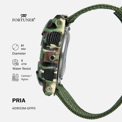 Fortuner Jam Tangan Pria Analog-Digital Dual Time Motif Army Tahan Air Kanvas Dyamond