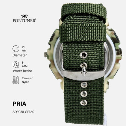 Fortuner Jam Tangan Pria Analog-Digital Dual Time Motif Army Tahan Air Kanvas Jonni