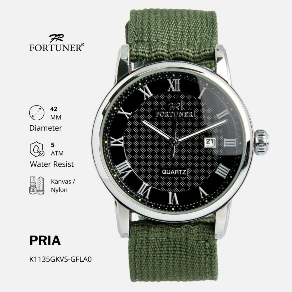 Fortuner Jam Tangan Pria Analog Kasual Tahan Air Canvas Rubens