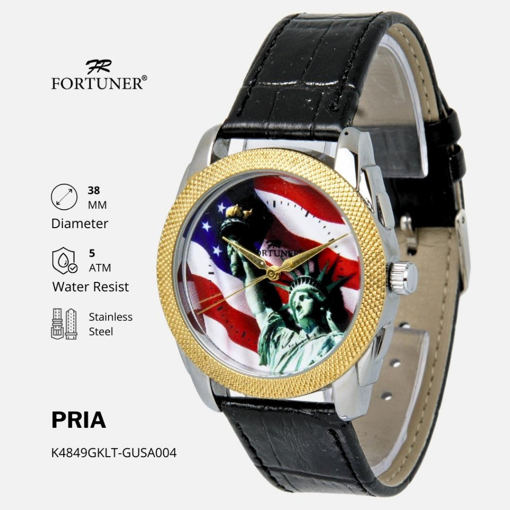 Fortuner Jam Tangan Analog Pria Kasual Liberty Edition Tahan Air Kulit Rantai Kayson