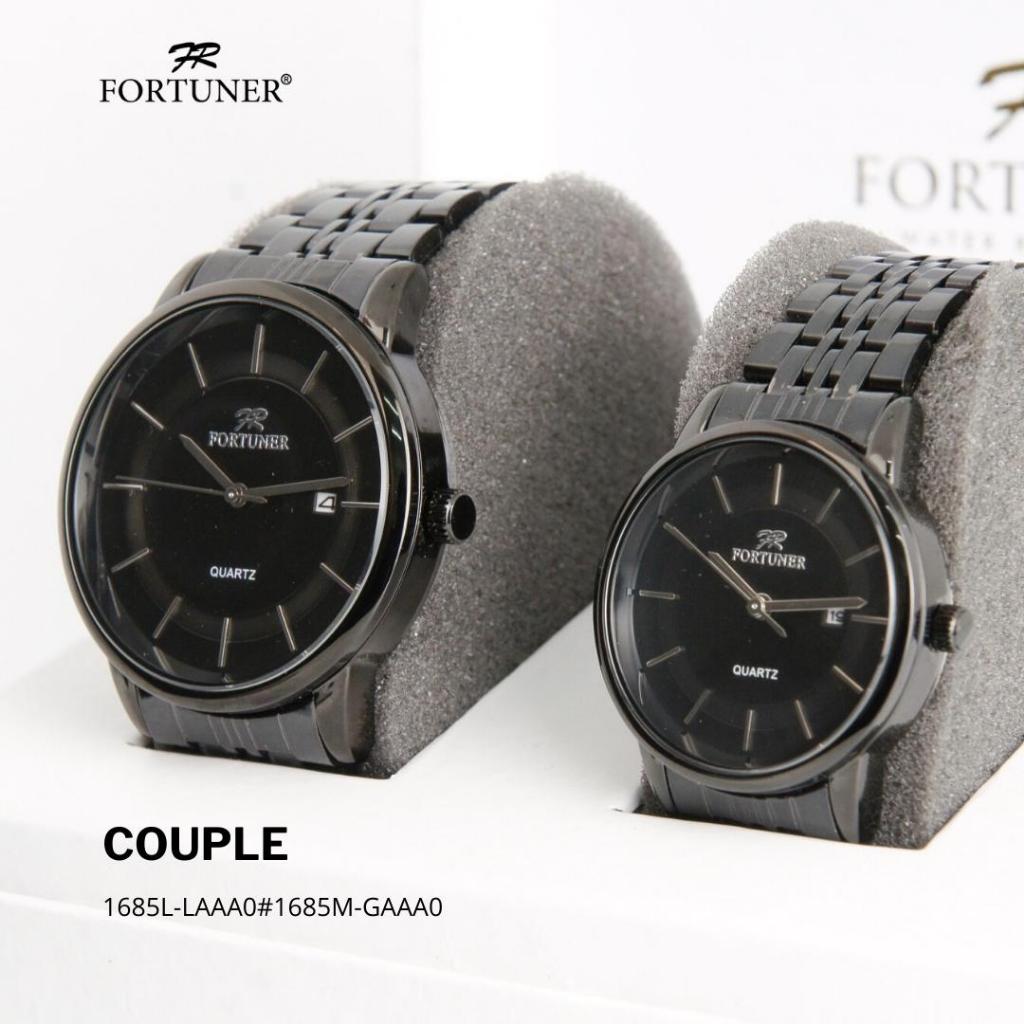 Fortuner Arloji Couple Jam Tangan Analog Tahan Air Water Resistant Rantai Stainless Celestial Hitam