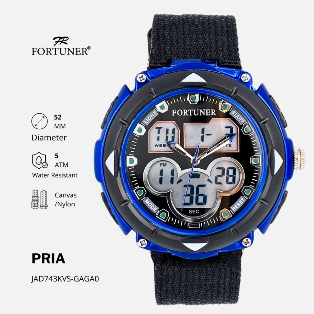 Fortuner Jam Tangan Pria Analog-Digital Dualtime Sport Tahan Air Kanvas Odie