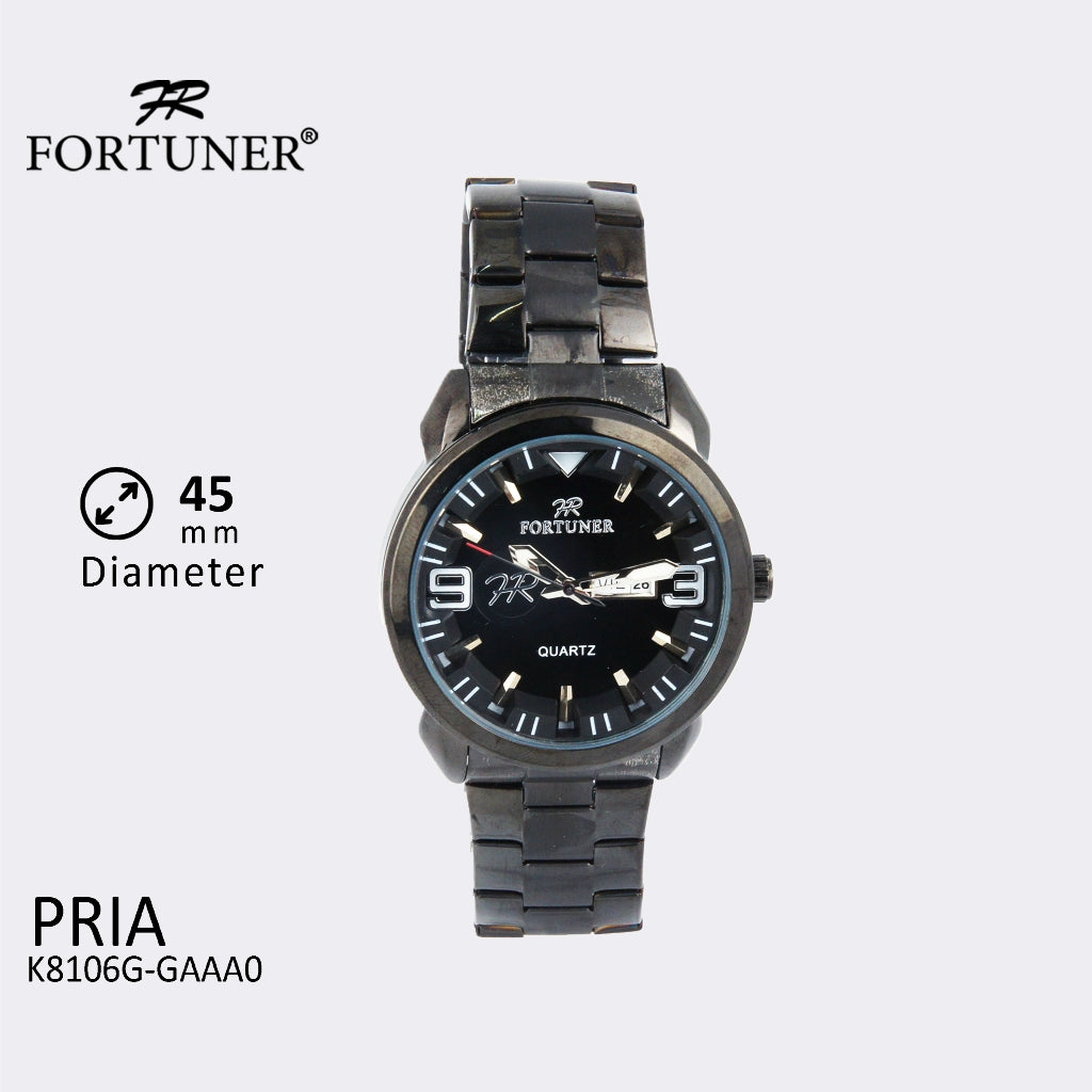 Fortuner Jam Tangan Pria Analog Day-Date Water Resistant Rantai Bonus Dompet dan Box Exclusive Arney