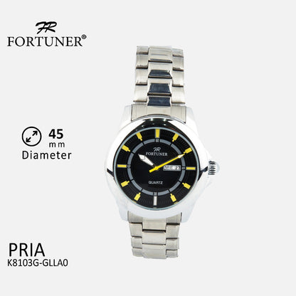 Fortuner Jam Tangan Pria Formal Analog Day-Date Water Resistant Rantai Bonus Dompet dan Box Exclusive Efraim