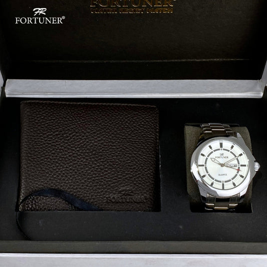 Fortuner Jam Tangan Pria Formal Analog Day-Date Water Resistant Rantai Bonus Dompet dan Box Exclusive Efraim