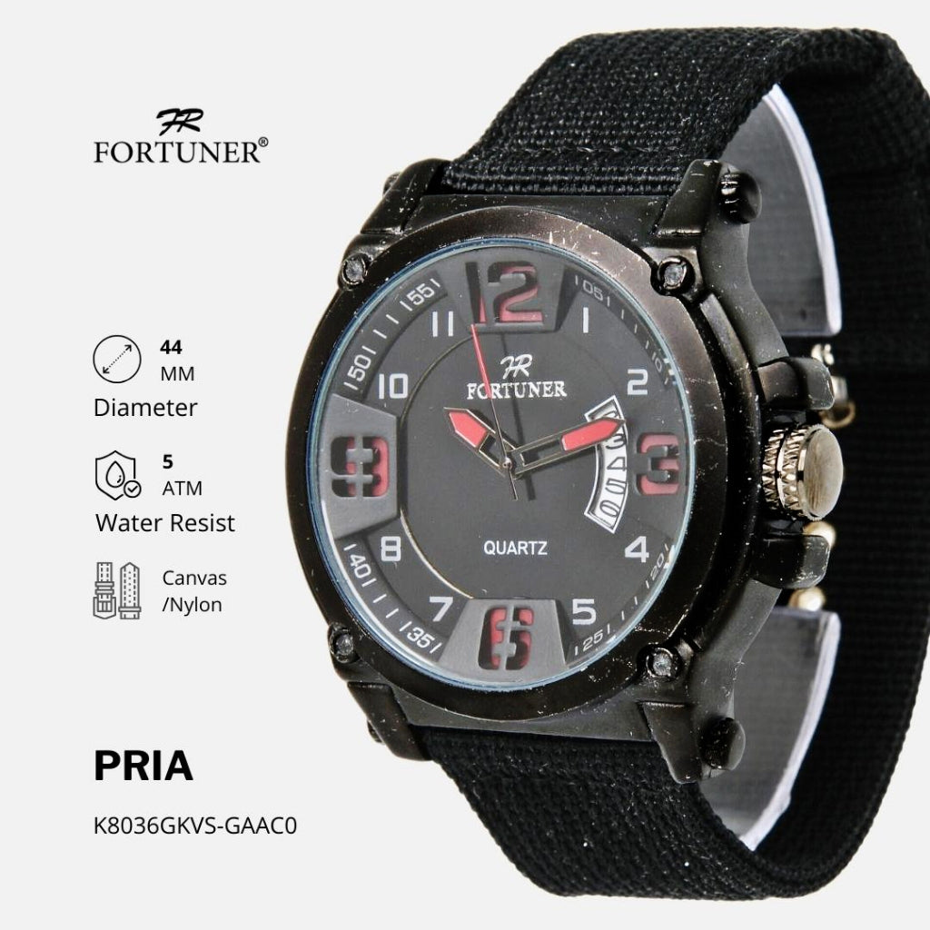 Fortuner Jam Tangan Sports Pria Analog Water Resistant Rantai Stainless Hitam Harrell