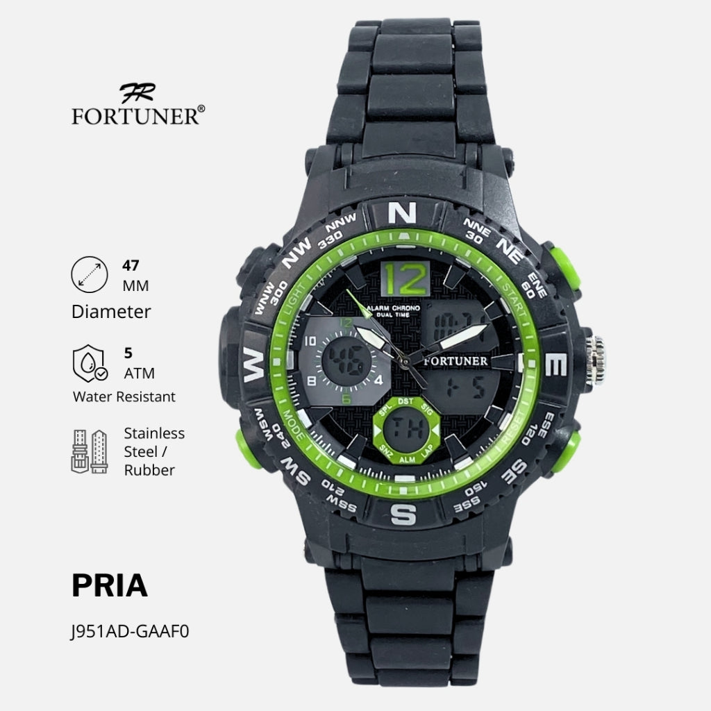 Fortuner Jam Tangan Pria Double Time Hitam Merah Water Resistant Aydin