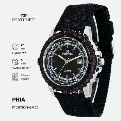 Fortuner Jam Tangan Pria Analog World Time Tahan Air Kanvas Nicholas