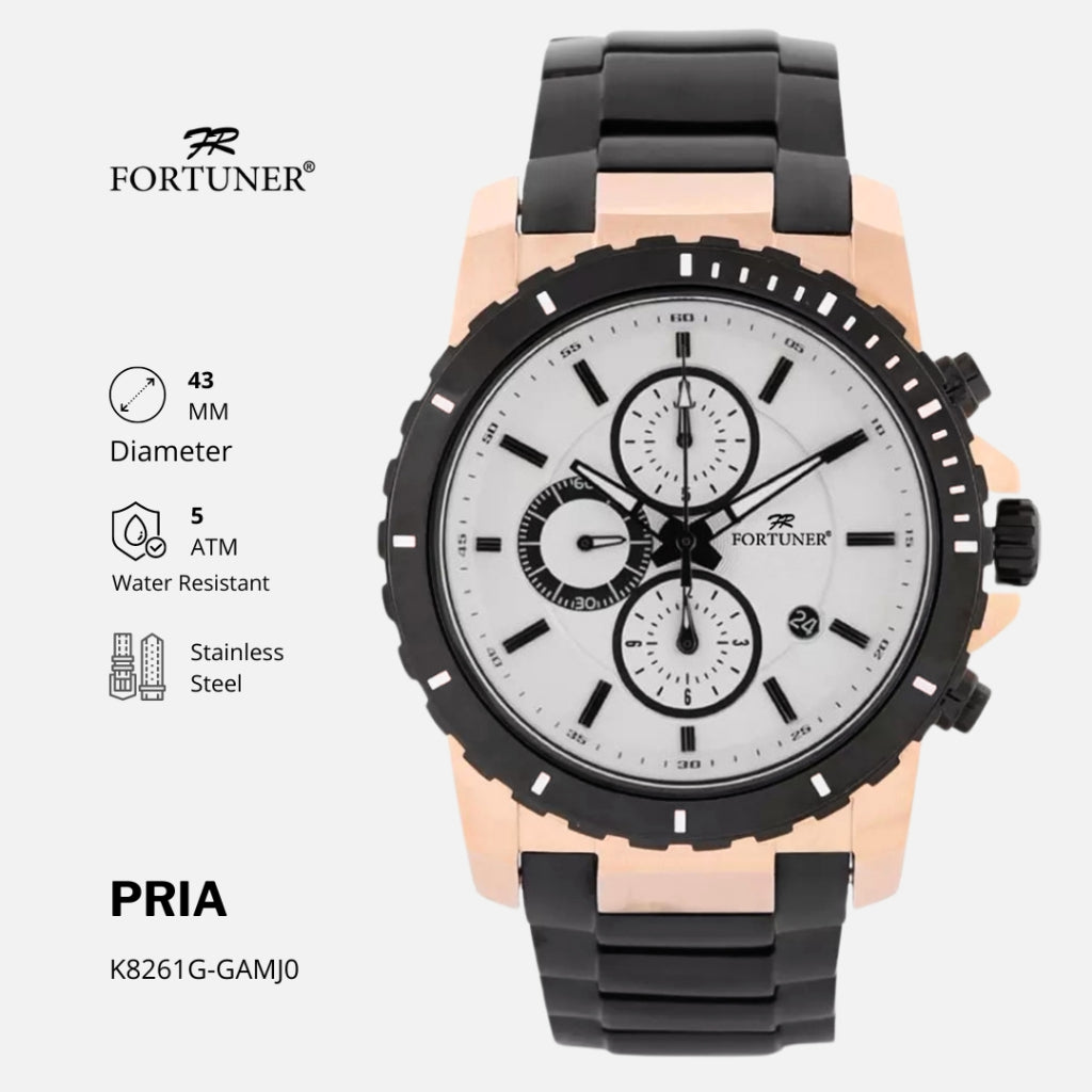 Fortuner Jam Tangan Analog Pria Chrono Tahan Air Rantai Pierson