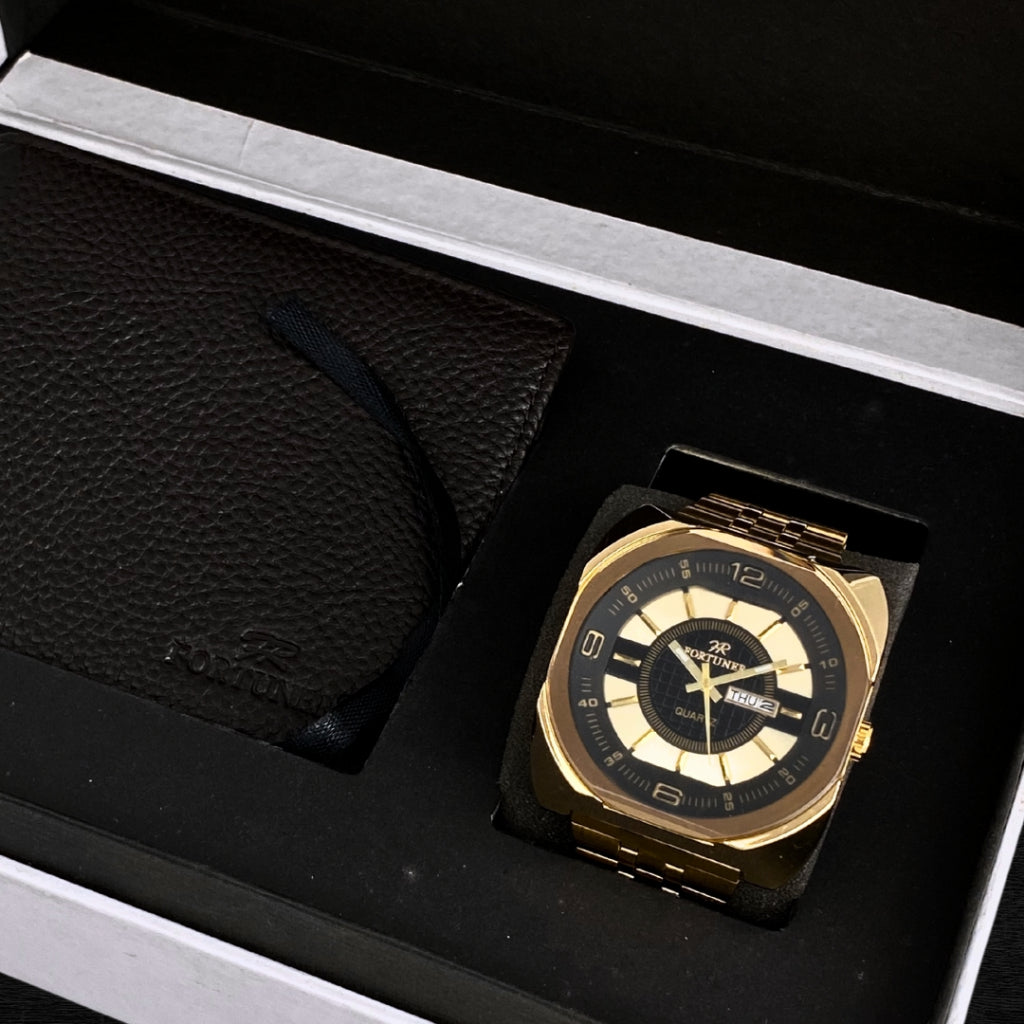 Fortuner Jam Tangan Analog Pria Day-Date Water Resistant Rantai Bonus Dompet dan Box Exclusive Fritz