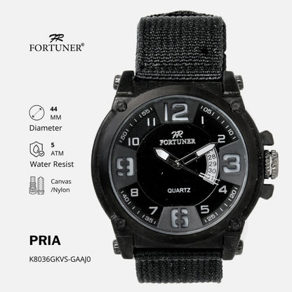 Fortuner Jam Tangan Sports Pria Analog Water Resistant Rantai Stainless Hitam Harrell