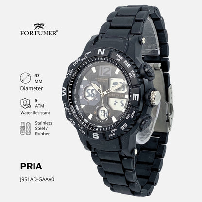 Fortuner Jam Tangan Pria Double Time Hitam Merah Water Resistant Aydin