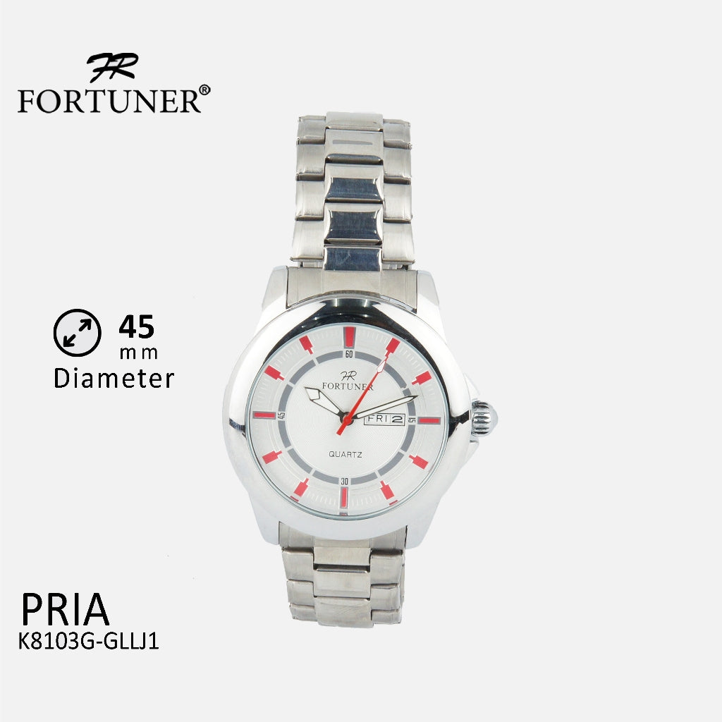 Fortuner Jam Tangan Pria Formal Analog Day-Date Water Resistant Rantai Bonus Dompet dan Box Exclusive Efraim