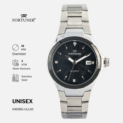 Fortuner Jam Pria-Wanita Unisex Analog Stainless Tahan Air Arloji Rantai Silver Klasik